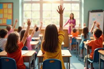 Engaged Students in Classroom Raising Hands for Learning and Participation