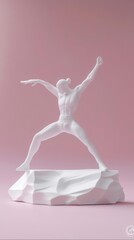 Fototapeta premium White sculpture of a man in a dynamic pose standing on a rock