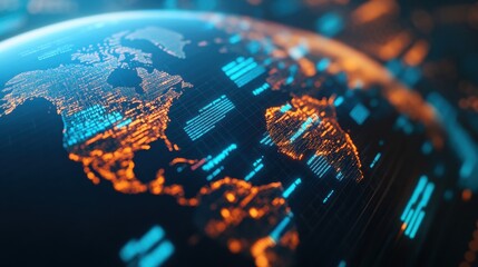 Glowing Earth with Rotating Financial Data Visual