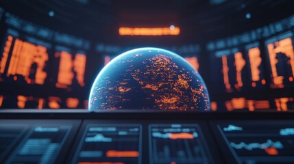 Glowing Earth with Rotating Financial Data Visualization