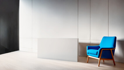 Minimalist Interior with Bold Blue Armchair and Modern Architectural Design