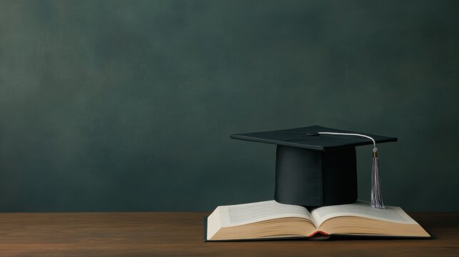 Graduation Cap on Open Book Against Simple Background