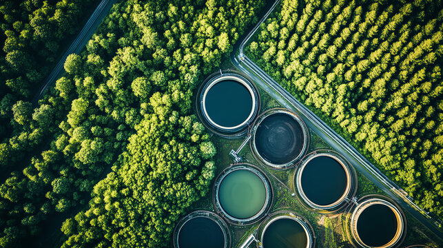 Aerial view of biofuel plant, sustainable energy, eco-friendly processing