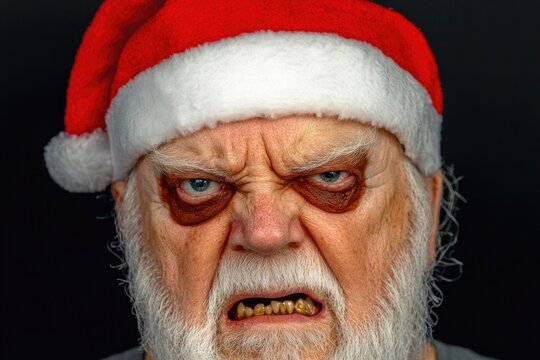 Angry santa claus with red hat and grumpy expression