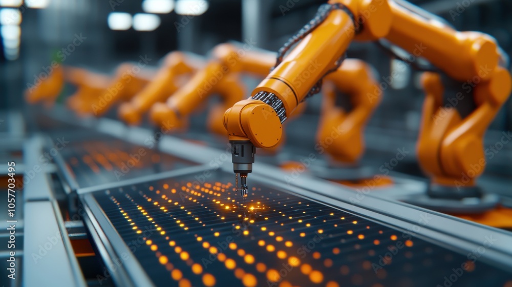 Poster advanced robotic assembly line with precision technology