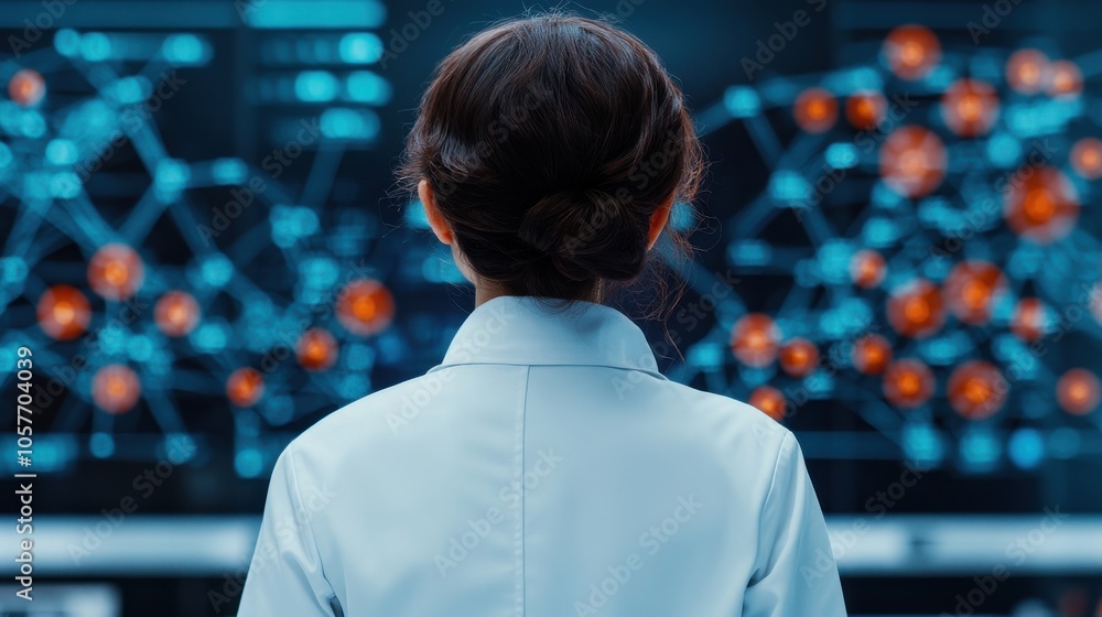 Aufkleber scientist analyzing 3d data in modern laboratory