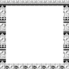 Square frame of elephant pattern in Thai line art style.