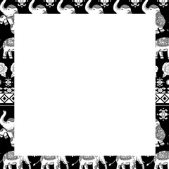 Square frame of elephant pattern in Thai line art style.