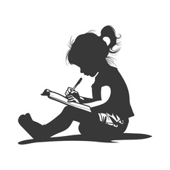 Silhouette of a Young Girl Writing in a Notebook