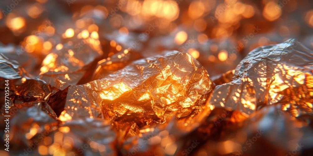 Poster a close-up of shiny golden textured foil creating a stunning visual effect of warm light reflections
