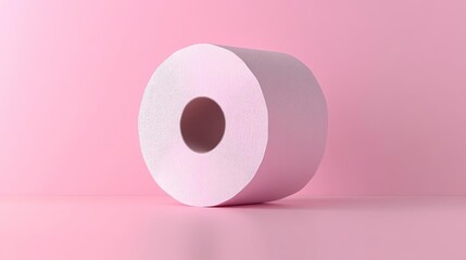 A single roll of white toilet paper on a plain surface