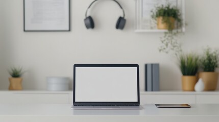 Fototapeta premium Modern Workspace with Laptop and Minimalist Decor