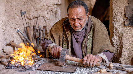 Traditional egyptian craftsmanship - artisan at work in rustic setting