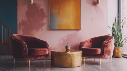 Stylish Velvet Lounge with Gold Accents