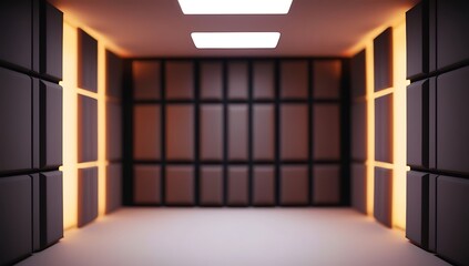 Obraz premium A Minimalist Room with Black Tile Walls and Warm Lighting