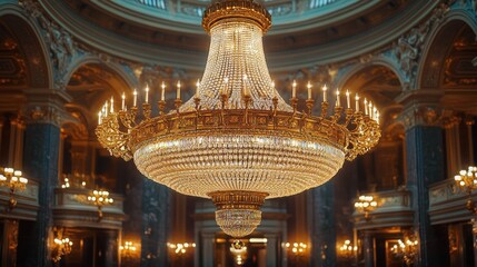 Obraz premium Ornate Crystal Chandelier in a Grand Interior