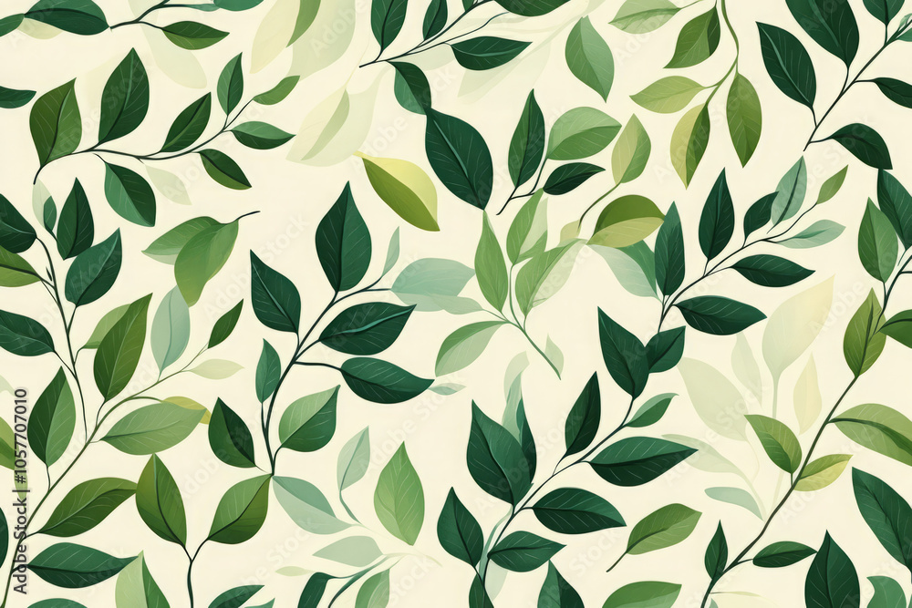 Poster abstract green botanical art background vector. natural hand drawn pattern design with leaves branch