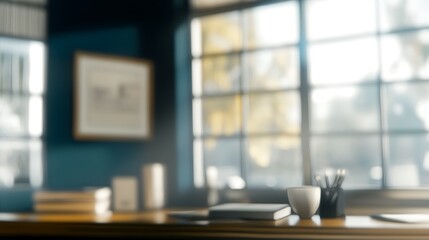 Obraz premium Modern Minimalistic Concrete Coworking Office room with Blank Walls, High Ceilings,and Mockup Frame