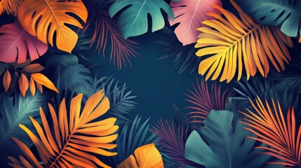 A burst of color and abstract jungle leaves, capturing the essence of summer in a vibrant illustration
