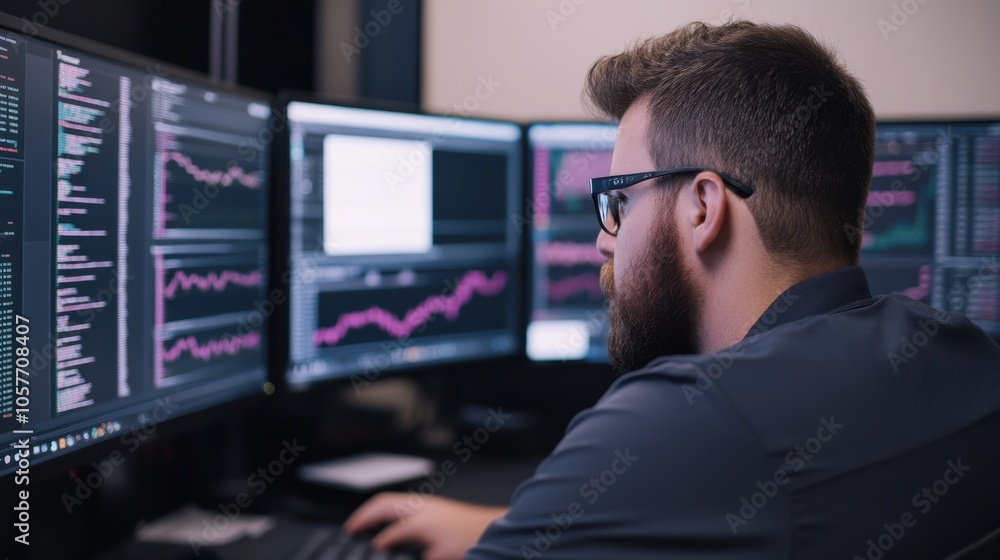 Poster professional with multiple screens for data analysis