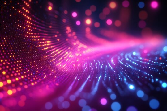Colorful scatter plot, neon dots, futuristic background, conceptual art