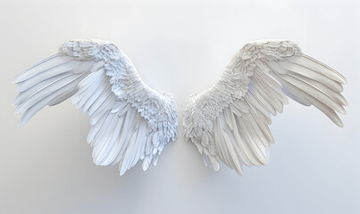 Fototapeta premium A pair of white angel wings against a white background.
