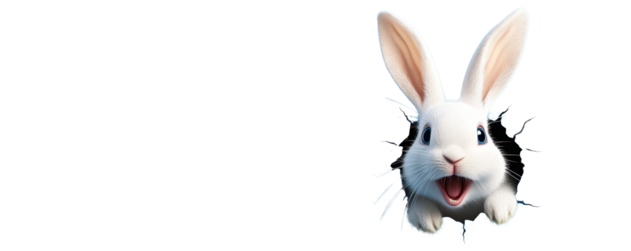 Happy rabbit breaking through transparent background