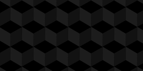 Vector dark black geometric minimal cube hexagon surface texture design. minimal black cubies block and mete glossy thin smooth structure isometric grid banner and wallpaper.