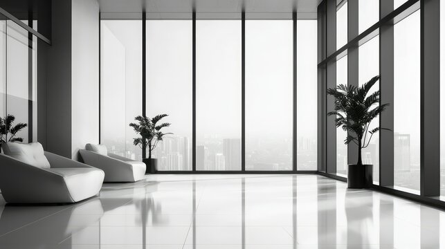 Minimalist Luxury Lounge with Expansive Windows