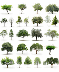 Collection of 20 isolated trees with white background.