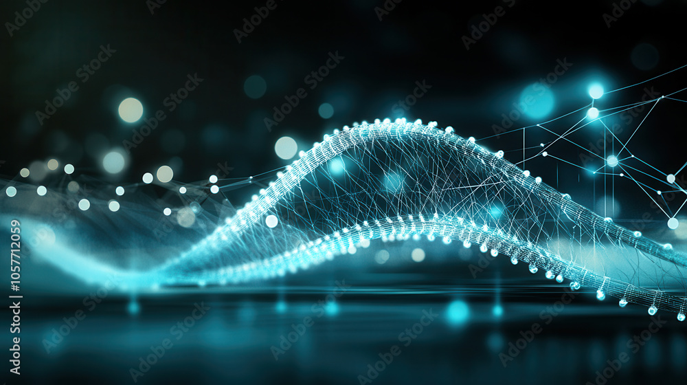 Poster dynamic abstract representation of dna strands with glowing lines and nodes, symbolizing medical and