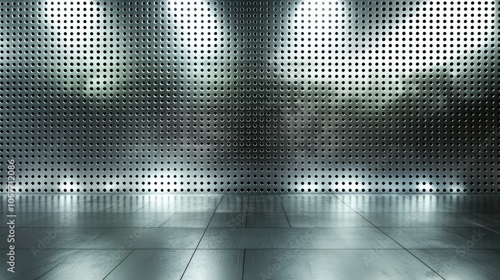 Poster high-tech metallic wall with grid pattern and led lights