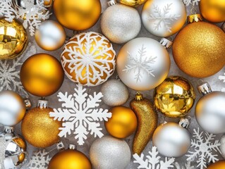 Fototapeta premium Joyful Christmas Ornaments and Snowflakes Arrangement