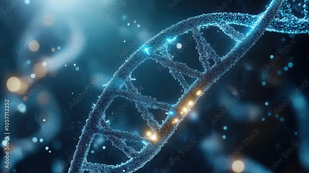 Poster stunning abstract representation of dna strand with glowing elements, showcasing intricate structure