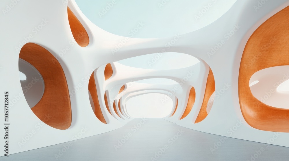 Poster surreal architectural scene with floating elements