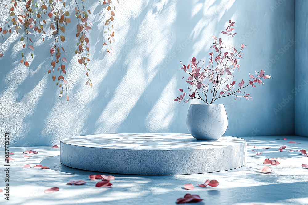 Poster White background with a large white circle in the middle. The circle is surrounded by trees and bushes