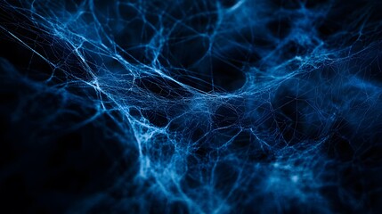 Blue Spider Web on Black Background, Abstract Image, Texture, Pattern Background, Wallpaper, Cover and Screen for Smartphone, PC, Laptop, 9:16 and 16:9 Format