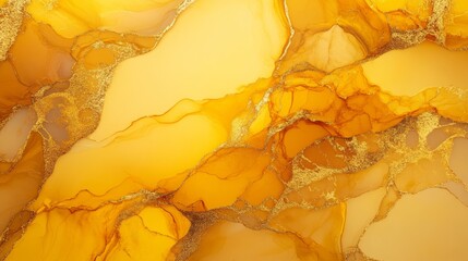 Yellow and gold alcohol ink painting creating abstract fluid art background