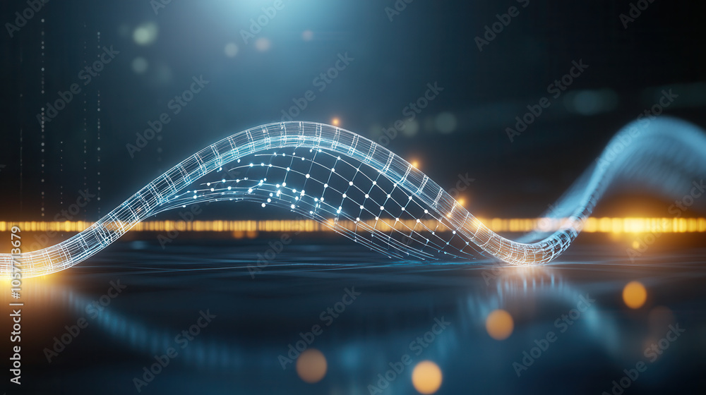 Poster futuristic digital wave with glowing lines and particles, representing modern technology and scienti
