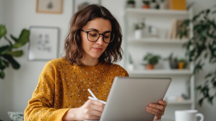 Teacher Using Stylus on Digital Tablet for Writing