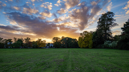 London - 10 15 2022: Sunset over Roundwood Park