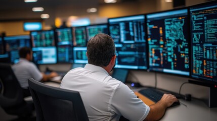 Fototapeta premium Cybersecurity Experts Analyzing Threats in Control Room