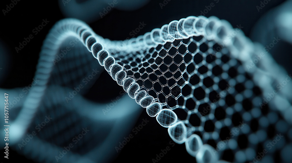 Poster three dimensional transparent dna chain with modern design, showcasing intricate details and flowing