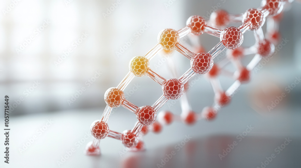 Poster three dimensional transparent dna chain with vibrant colors and modern design, showcasing intricate 