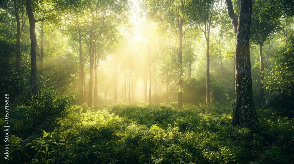 Poster a forest with trees and grass in the foreground
