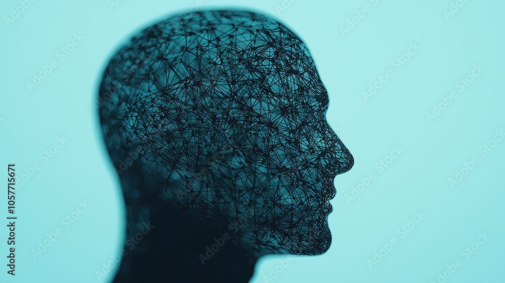 Poster exploring the intersection of technology and human thought a modern representation of the mind in ab
