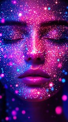 Ethereal portrait a cosmic fusion of light and emotion on a human face