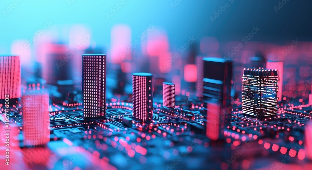 Poster exploring the future of urban development a neon-cyber cityscape visualization with advanced technol