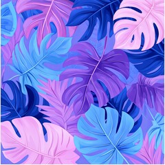 Stylized tropical leaves in vivid pink and purple with striking teal accents for modern decor