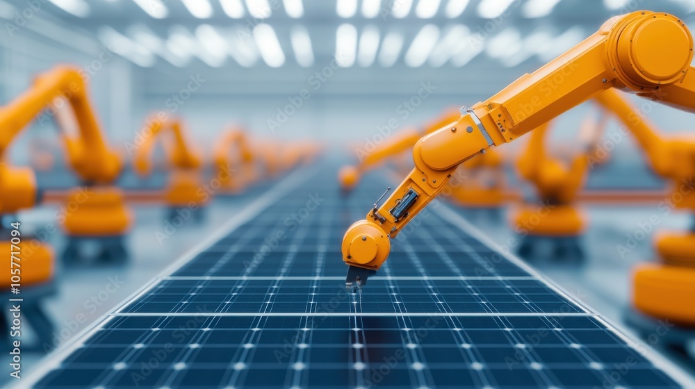 Poster synchronized robotic production line in a factory